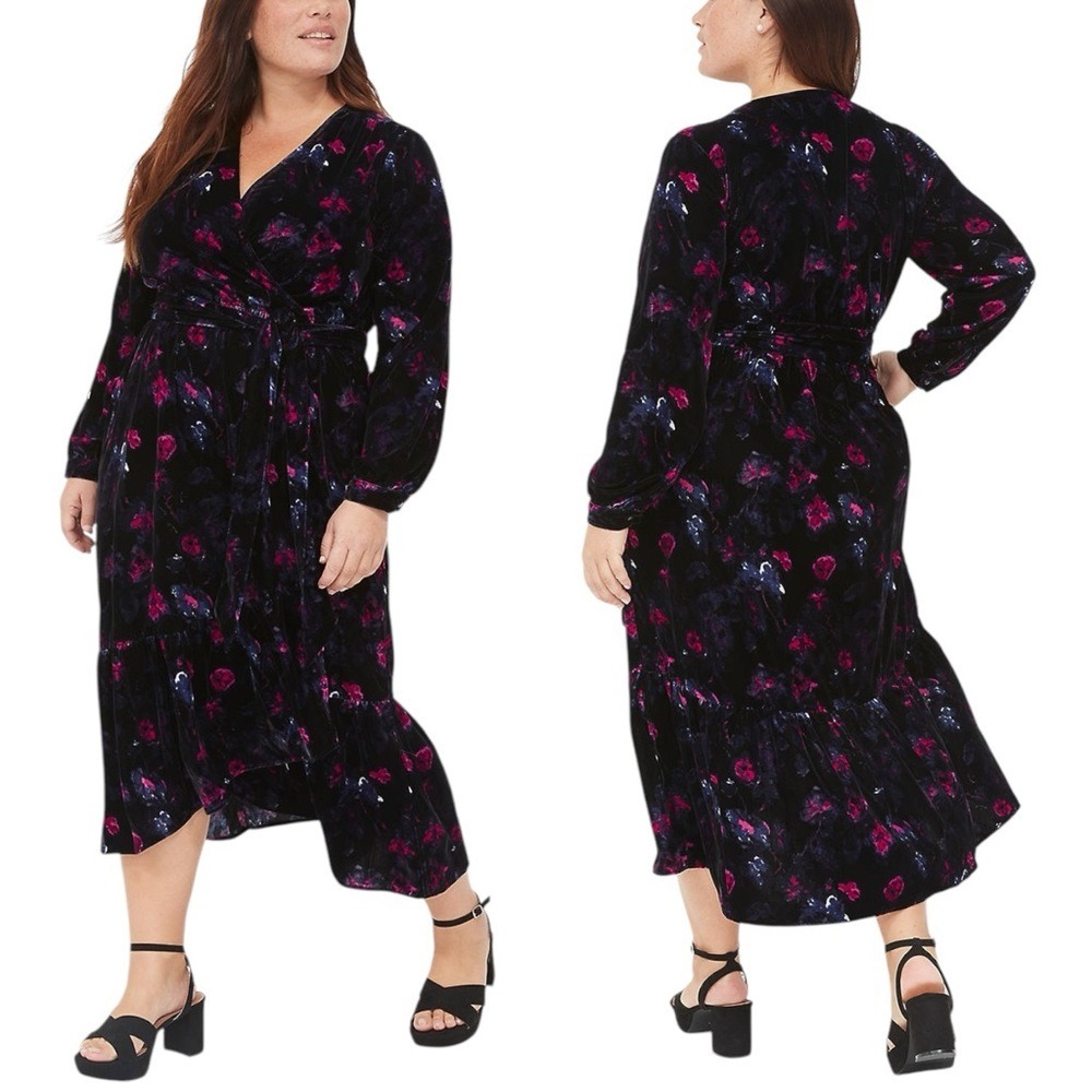 NWT LANE BRYANT Tiered Wrap Velvet‎ Midi Dress. Size 22